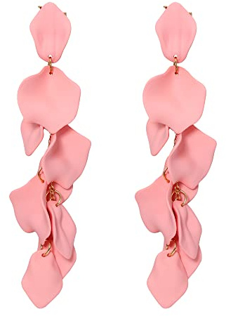 EVER FAITH Long Petal Earrings for Women Girls, Acrylic Pink Rose Floral Flower Statement Dangle Earring Summer Holiday Jewellery