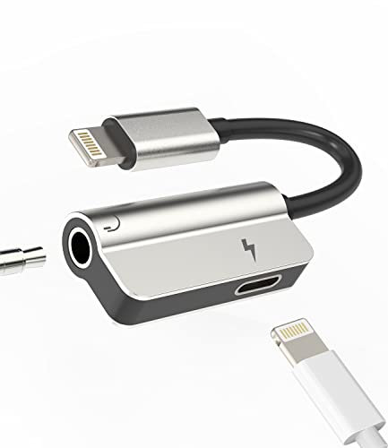 Lightning to 3.5mm Jack Dongle(2in1)Charger Cord iPhone Aux Adapter for Headphone Audio Splitter Cable Apple MFI Certified Charging for 7 8 X Xr 13 12 11 14 ProMax Ipad Music Earphone Earbud Connector