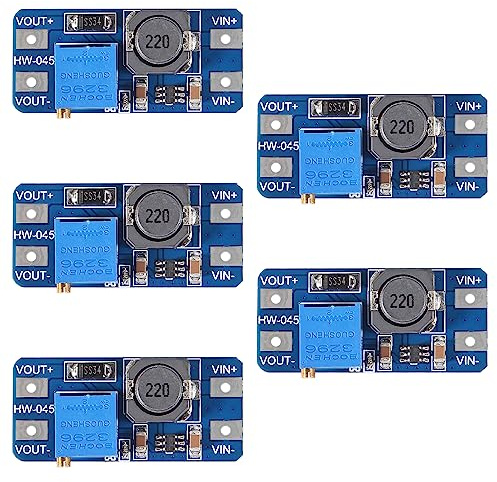 AITRIP 5pcs MT3608 DC-DC Boost Converter 2A Adjustable Step Up Module Voltage Regulator Board Input Voltage 2V-24V to 5V-28V Output Voltage for Arduino