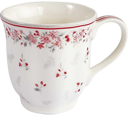 GreenGate Tee Becher Emberly Weiss Blumen Tasse mit Henkel 250 ml Teetasse