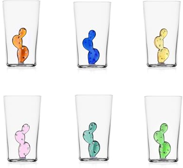 Ichendorf Desert Plants Set 6 bicchieri Long Drink in vetro borosilicato, decori assortiti