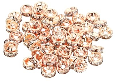 PATIKIL 6mm Spacer Beads, 100pcs Bead Spacers Rondelle Spacer Beads Rhinestone Small Round Bulk Glass Beads Crystal for Making DIY, Rose Gold