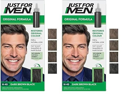 Just For Men Original Formula Dark Brown Black Hair Dye, Targets Only The Grey Hairs, Restoring The Original Colour For a Natural Look – H45 (Pack of 2)