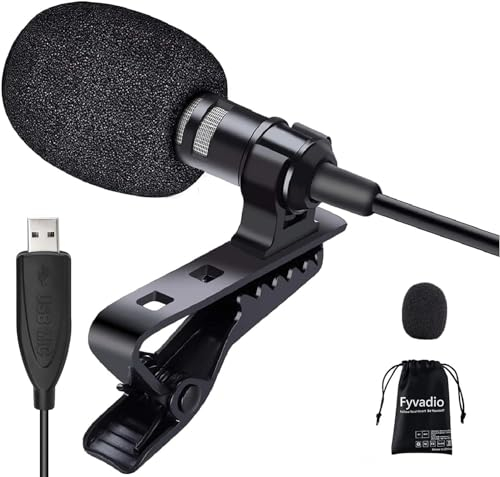 Fyvadio Microfono USB, 3 Metri PC Microfono, Condensatore Omnidirezionale Lavalier Clip on Mic per laptop, PC e Mac, Perfetto per podcasting, giochi, streaming e registrazione [Plug & Play]