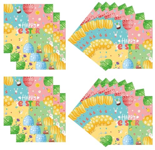 Haitan Ensemble de Vaisselle de Pâques, Services de dîner de Pâques,Ensemble de Vaisselle Lapin de Pâques, décorations de fête - Assiettes en Papier, Serviettes, Tasses, décorations de fête, œufs