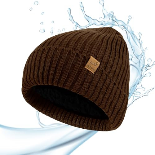 ACUSHLA wasserdichte, Winddichte Beanie Mütze, Winter Warme Unisex Wintermütze Strickmütze Dehnbare Weiche Wollmütze mit Bündchen und Dickem Warmem Futter Geschenk für Freundin männer Frauen