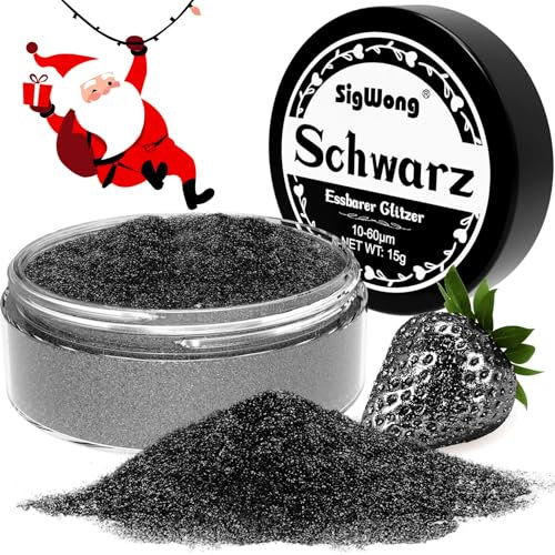 Essbarer Glitzer für Getränke, 15g Glitzer Getränk Pulver für Torten Cocktail, Lebensmittelfarb Pulver Farbe für Cocktail Dekoration, Fondant – Schwarz