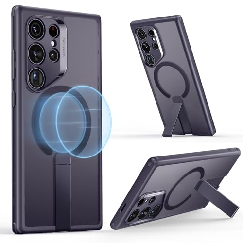 ESR Custodia con supporto per Samsung Galaxy S24 Ultra, Compatibile con MagSafe, Cover magnetica con 3 modalità di supporto, Protezione di livello militare, Custodia protettiva antiurto,Viola
