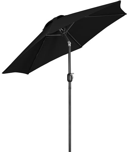 Yaheetech Garden Parasol Umbrella 2.3M Patio Table Umbrella Outdoor Sun Shade with Crank Handle & 6 Metal Ribs for Garden/Backyard/Deck - Black