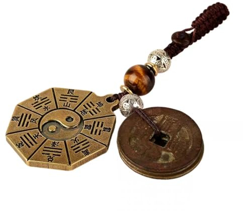 OOPST Feng Shui Spiegel, chinesischer Feng Shui Klatschspiegel, antiker Fünf Kaiser, Geldklatsch, Schlüsselanhänger, Exorzismus, Amulett, Schutz, Glück, Handwerk, Kunstdekoration