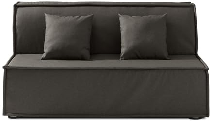 EVERGREENWEB Schlafsofa 140 cm Breit mit Matratze 140x190 Umwandelbar 2 Sitzer Couch mit Schlaffunktion, Faltbares Bett mit Abnehmbarem und Waschbarem Dunkelgrau Bezug, Paar Superweiche Kissen | ELLEN