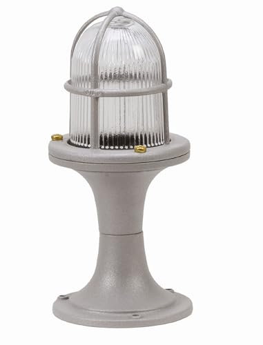 Licht-Erlebnisse Sockellampe außen Messing Glas 25 cm hoch IP64 Grau E27 Maritim Wegeleuchte Garten Außenlampe Terrasse Outdoor