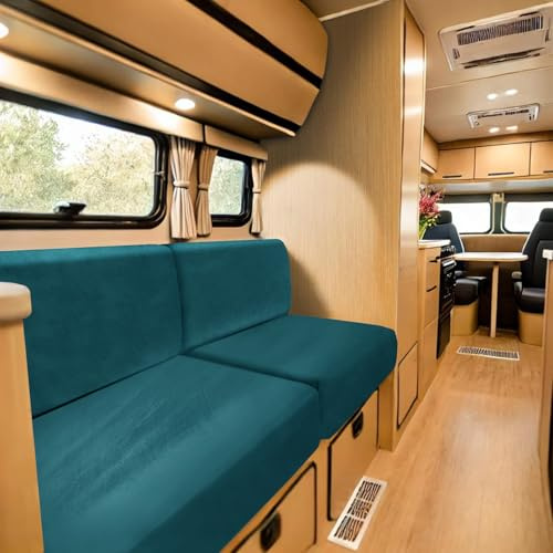 ZYBSLCSY Caravan Seat Cover Velvet Stretch, Non-Slip Separate RV Dinette Cushion Covers with 2 Straps, Couch Cushion Covers for Camper Sofa Bench (Dark Teal,L100-120 cm, W50-70 cm)