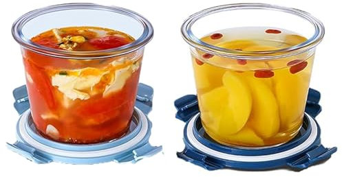 S.ROKE TTAN Lot de 2 boîtes de conservation rondes en verre avec couvercles, 710 lm, pour soupe, déjeuner, salade, restes, sans BPA, passent au congélateur, au four, au lave-vaisselle