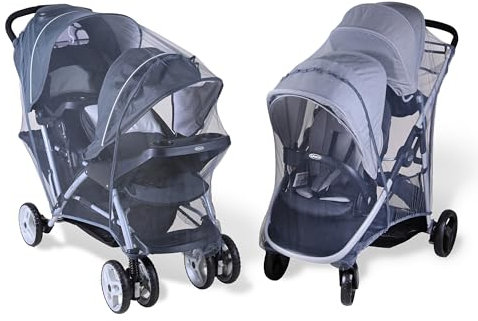 Insektenschutz für Geschwisterwagen/Universal Mückennetz für Geschwisterkinderwagen und Zwillingswagen/Schutz vor Mücken und Wespen/Inklusive Tasche - Anthrazit