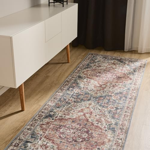 benuta Basic Waschbarer Teppich George - Multicolor 80x240 cm - Kunstfaser - Läufer & im Style: Vintage, Elegant, Retro - Pflegeleicht für Wohnzimmer Schlafzimmer Flur