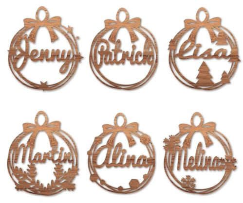 Urhome Weihnachtskugel Holz Ornament mit Wunschtext personalisiert - 6 Verschiedene Christbaumschmuck Motive Dunkel Braun - Weihnachtsbaum Name Gravur Anhänger für Familie Freunde zu Weihnachten