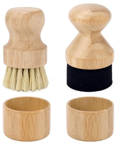 Öl Applikator Holz und Scheuerbürste für Schneidebretter, Holz mit Sisalfaser und Schwamm Mineralöl-Wachs-Applikator mit Deckel für Holzmetzblöcke Spatel Löffel Utensilien