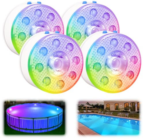 idyl light Poolbeleuchtung Unterwasser, Wiederaufladbar Unterwasser Licht Led mit Fernbedienung, Wasserdicht Pool lichter,Teichbeleuchtung für Pool Badewanne, Aquarium, Brunne, Party Deko, 4 Stück