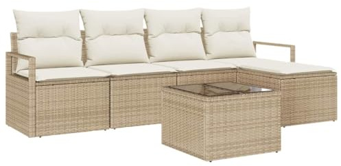 vidaXL 6-teiliges Garten-Sofa-Set mit Kissen, modulares Design, Beige und Weiß, perfekt für den Außenbereich, langlebig und bequem, ideal für Terrassen und Balkone, Sommer-Lounge-Möbel, stylisch