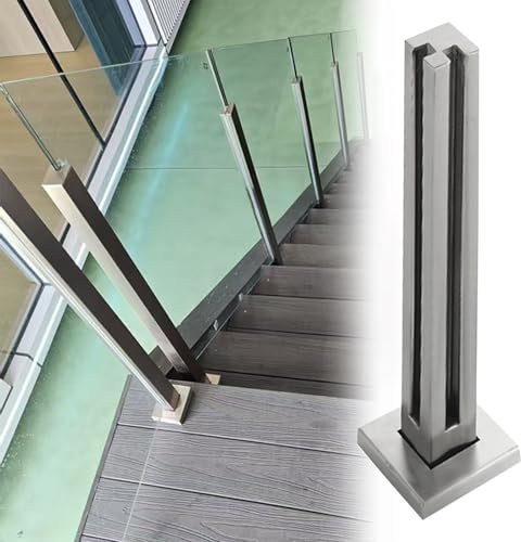 Garde-corps en verre Panneau De Rampe En Verre Sans Cadre Pour Escaliers, Poteau De Rambarde En Verre Sans Poinçonnage Avec Fentes Et Base, Pince À Verre Robuste Pour Terrasse(Silver Corner Post,130cm