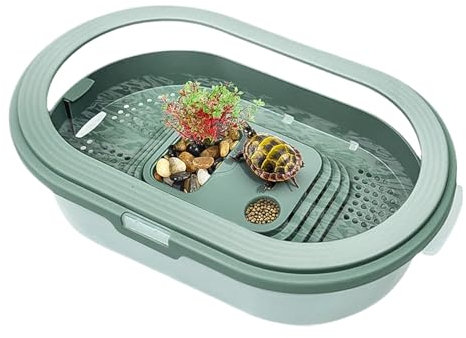 Vasca Per Tartarughe Acquatiche - Casa Per Rettili Lavabile,Acquario Antifuga Per Granchi E Tartarughe D'Acqua Con Area Alimentazione Riposo E Riscaldamento