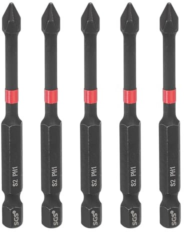 sourcing map 5pcs #1 Phillips Impact Screwdriver Bit PH1 1/4 Hex Shank 3 (75mm) Long Magnetic Cross Head Drill Bits S2 Steel Industrial Screw Driver for Impact Power Drivers, Black/Red