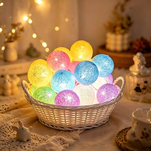 YeahBoom LED Lichterkette Baumwollkugeln,1.5M 10LED Kugeln Lichterkette | Cotton Ball Lichterketten,Batteriebetrieben,für Weihnachten Hochzeit Kinderzimmer Party Deko