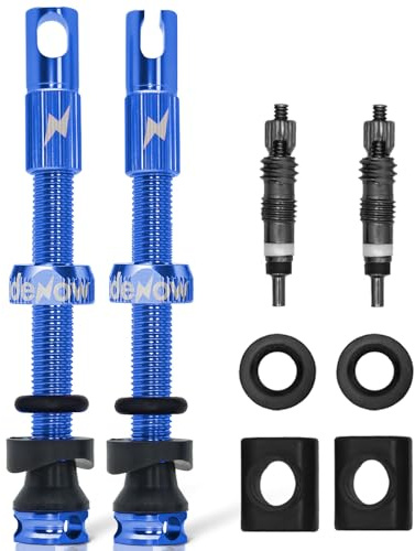 RideNow 45mm Presta Tubeless Ventile 2 Stück Blau, Superleichtes Alu | Hochwertig, Anti-Leck, Rostfrei, für Schlauchlos-Reifen Rennrad MTB Gravel, mit Ventileinsatz-Entfernerwerkzeug