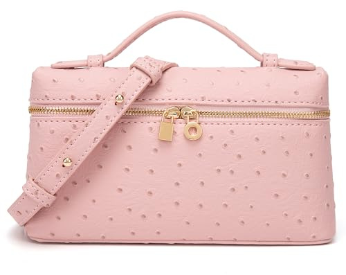 Rejolly Sac à bandoulière pour femme, petite pochette en cuir avec poignée sur le dessus, sac à main de créateur, sac à main silencieux, luxueux et tendance, Rose autruche (matériel doré), Small
