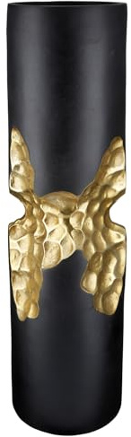 GILDE Kerzenleuchter Favo - goldfarben/schwarz - zylindrisch - Aluminium - Höhe 51cm x Ø 13cm