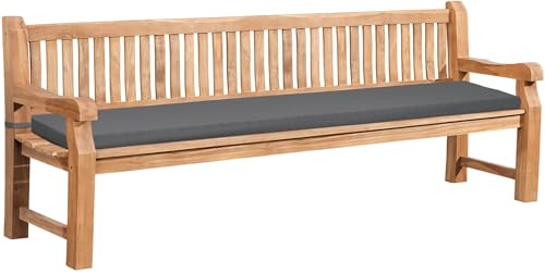CLP Gartenbank wetterfest Jackson mit Sitzkissen Teakholz Bank mit Rückenlehne 2 bis 3 Sitzer robust und pflegeleicht Holzbank für Terrasse, Farbe:dunkelgrau, Größe:226x48x8 cm
