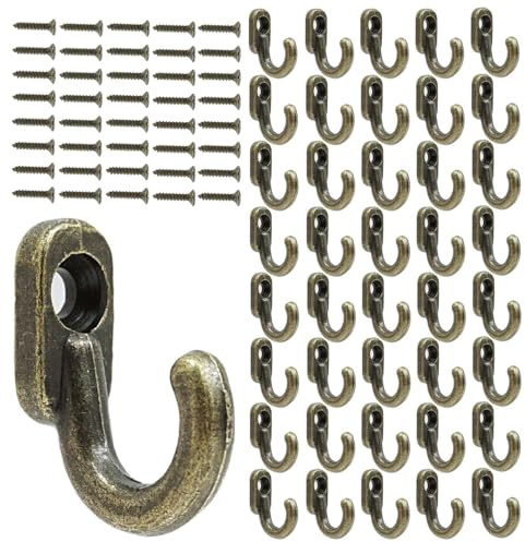 Sariputa 40 Stück Mini Haken,16 x 13 mm Wandhaken Vintage Schlüssel Haken,Antik Schlüsselhaken Bronze Einzelhaken Kleine Garderobenhaken zum Schrauben für Schmuck Taschen Handtücher Bad Küche