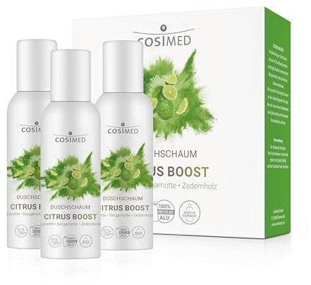 cosiMed Duschschaum Citrus Boost – 3 × 100 ml Set | Erfrischender Duschschaum mit Limette, Bergamotte & Zedernholz | Sanfte Reinigung & vitalisierender Duft | Nachhaltig & vegan