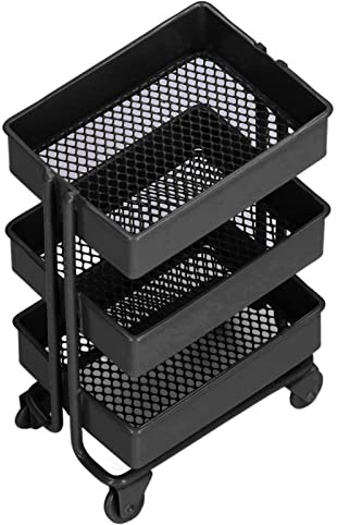 RIZGHWOY Puppenhaus-Aufbewahrungsregal mit 3 Ebenen, Metallsimulation, Beweglicher Wagen für Puppenhaus-Dekoration und Küchenmöbel (Black)