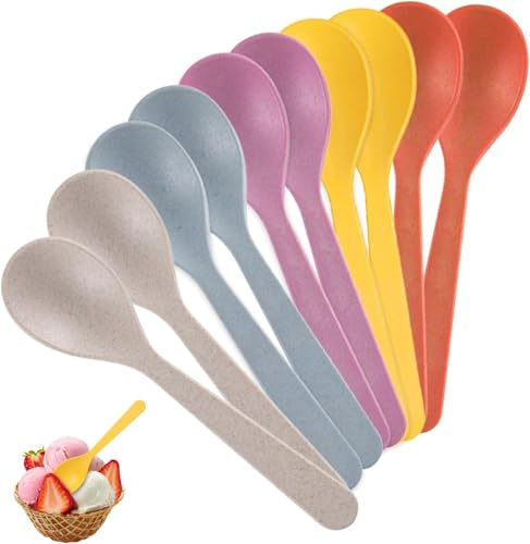 Rayakt 10 Pcs Plastic Spoon, 14cm Colorful Plastic Tea Spoon, Reusable Teaspoons, Short Handled Spoon for Egg Rice Soup Sundae Ice Cream Dessert Espresso