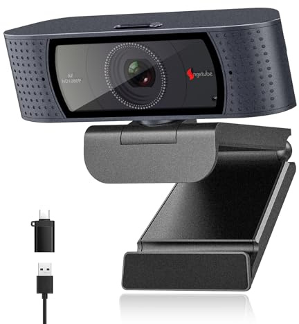 Angetube Webcam for PC - 1080P Streaming Camera with Built-in Privacy Cover | Computer Webcam with Auto Focus and Dual Noise Reduction Microphones. Compatible with PC, Laptop, Linux and Mac
