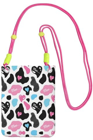 WXWJSHMGC Mini-Umhängetasche mit Kuhfell mit Herzen, Moo Love, Damen-Geldbörse für Handy und Smartphones, Fuchusia, Einheitsgröße
