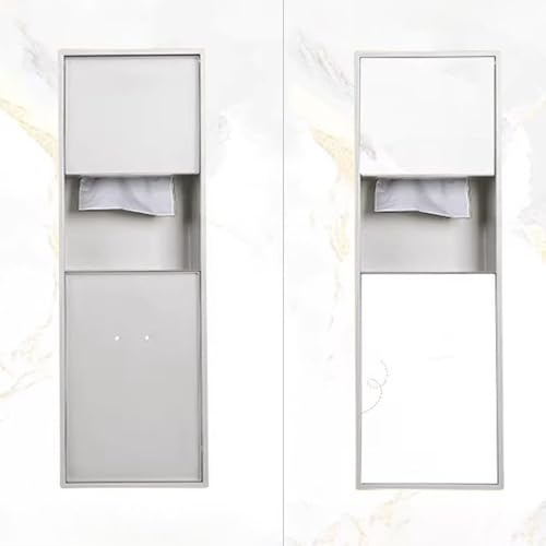 Vibeo Nicchia Doccia Incasso Porta Carta Igienica a Filo Pavimento Piastrellabile, Mobiletto da Incasso a Parete con Ripiano e Cestino, Portarotolo a Scomparsa per Bagno(Silver)