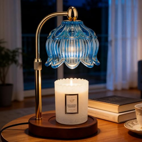 KJIXYUNG Candle Warmer Lamp Timer Dimmer Wax Melter Blue | Electric wax melter lamp with timer & dimmer controls. Safely melts jar candles without open flame.
