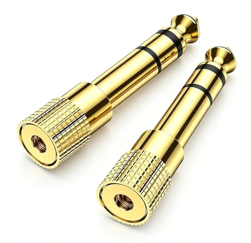 ThriveMart 2-Pack Pure Copper Gold-Plated Headphone Jack Adapter | 1/4 inch Male to 1/8 inch Female Stereo Headphone Jack Plug,6.35mm to 3.5mm Audio Jack for Guitar Amp,Mixing Console,Piano