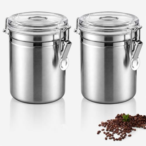 YPLANGENT Kaffeedose Luftdicht 2er Set Edelstahl, Kaffee Aufbewahrungsdose 850 ml für Kaffeebohnen und gemahlenen Kaffee, Kaffeebehälter mit Deckel, Vorratsdose Küche für Tee Zucker Nüsse