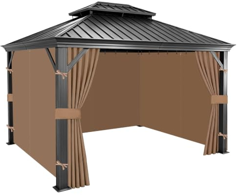 Qdreclod Rideaux Extérieurs de Rechange Imperméable pour Tonnelle 3 x 3 m, Toiles Latérales à 4 Panneaux Intérieur Extérieur Oxford 300D avec Fermeture Éclair, Crochets pour Pavillon, Pergola, Kaki