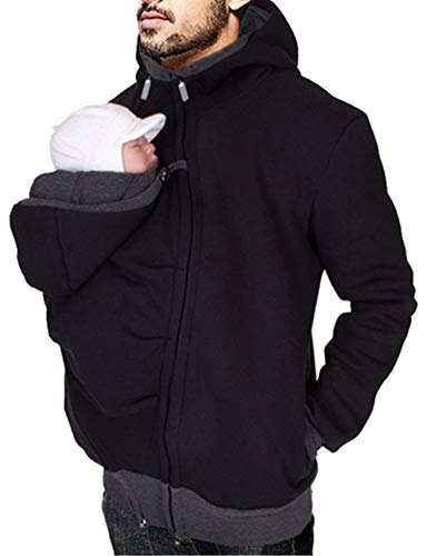 Bestgift Manteau à Capuche Porte-Bebe pour Hommes M Noir