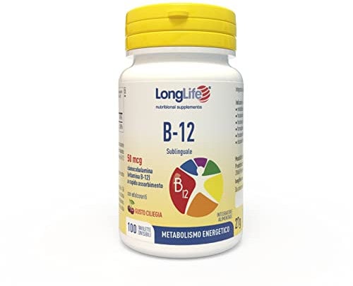 LongLife® B12 50 mcg | Vitamina B12 | Formula esclusiva sublinguale | Elevato assorbimento | 100 tavolette divisibili | Fino a 100 giorni di trattamento | Vegano e senza glutine