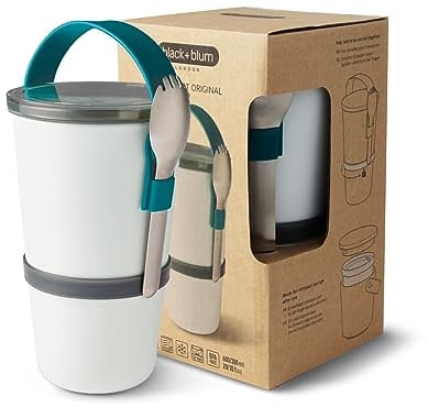 Black and Blum BAO-BP005 Stackable BPA-Free Leak-Proof Microwave Safe Lunch Box Food Container, with Stainless-Steel Spork, Ocean, 900 ml/30 fl oz, Stainless Steel, 900 milliliters