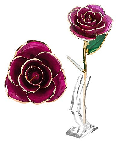 ZJchao Gold Rose, Ewige lila Rose Handgefertigt Konservierte Rose, echte Rose vergoldet, Gold Rose 24 Karat Rose Silber Blumen Valentinstag Love Forever 24k vergoldet Echt Rose,