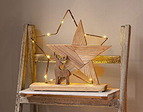 Dekoleidenschaft LED-Deko Lichterstern, Trendige Weihnachtsdeko aus Holz & Metall, Landhausstil, Holzdeko für Weihnachten, 1 Stern aus Treibholz & 1 Stern in Rost-Optik, Weihnachts-Dekoration