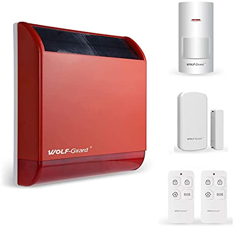 Wolf Guard Drahtlose Solar Sirene Alarm 110dB Dummy Hausalarm Box Rot Kabelloses Solarbetriebenes 433 MHz Alarmgerät für Schuppen-Alarme