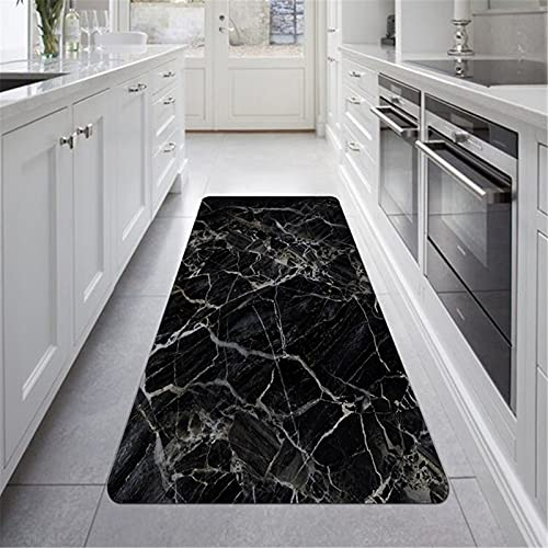 Stillshine.ist Läufer Teppich Flur rutschfest Waschbar Flanell Lange Pflegeleicht Teppich für Küche Schlafzimmer Wohnzimmer, Elegant Marmor Muster Weiß Schwarz (Farbe 2,60×180 cm)